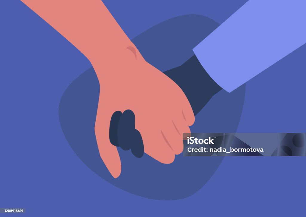 Holding hands, interracial couple, friendship and support, empathy Support stock vector