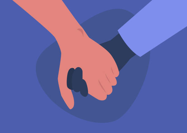 Holding hands, interracial couple, friendship and support, empathy Holding hands, interracial couple, friendship and support, empathy support stock illustrations