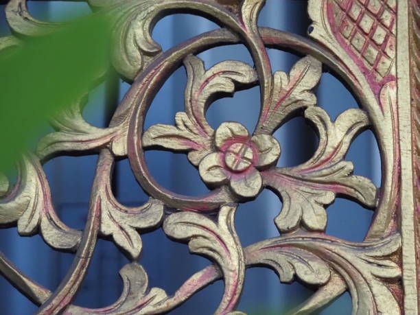 istock Beautiful Old Carved and Painted Wooden Balinese Panel 1208929538