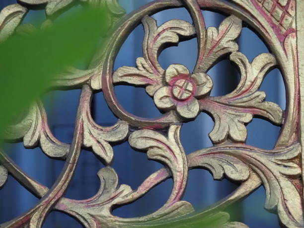 istock Beautiful Old Carved and Painted Wooden Balinese Panel 1208930124