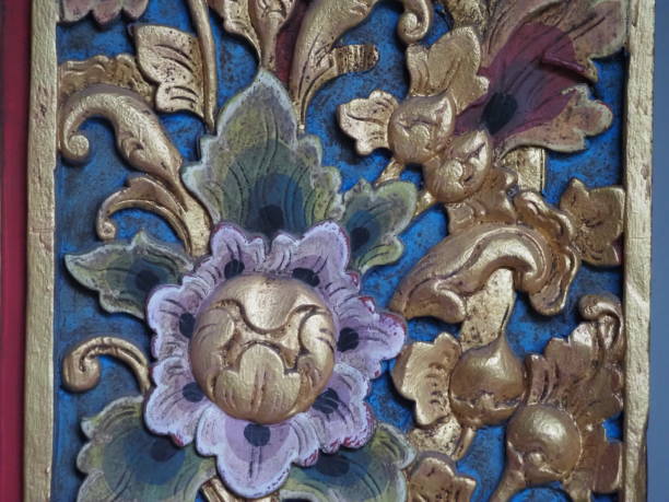 istock Beautiful Old Carved and Painted Wooden Balinese Panel 1208930688