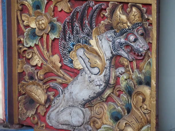 istock Beautiful Old Carved and Painted Wooden Balinese Panel 1208931218