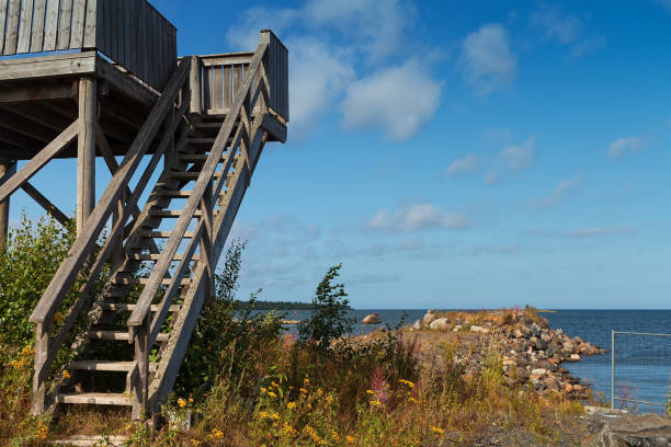 istock Wooden Guard Tower By The Sea 1208937455