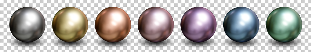 3d spheres isolated on white background with clipping path. Set of crystal shape or realistic glass ball in silver, bronze, gold, pink metal. 3d render for mock up. New geometric design. Round icon.
