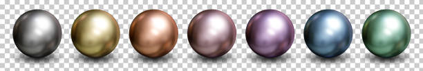 3d spheres isolated on white background with clipping path. set of crystal shape or realistic glass ball in silver, bronze, gold, pink metal. 3d render for mock up. new geometric design. round icon. - blue pearls imagens e fotografias de stock