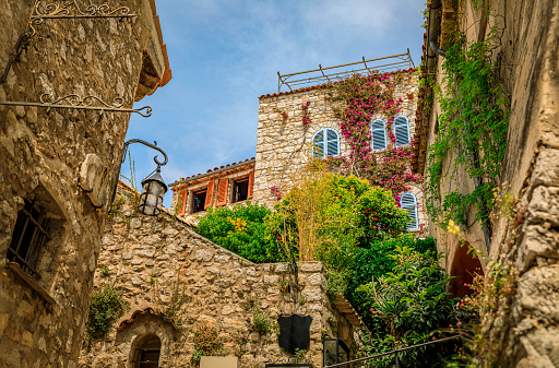 houses in the center of Corte, a village in Haute-Corse; Corte, France