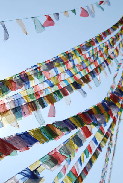 istock Tibetan Prayer flag with mantra at Nepal. 1208948649