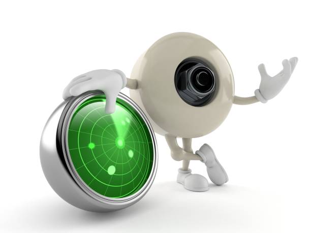 istock Skateboard wheel character with radar 1208949044
