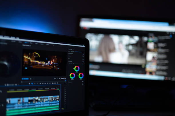 istock Editor display video editing color grading to upload content on social media or worldwide 1208952078