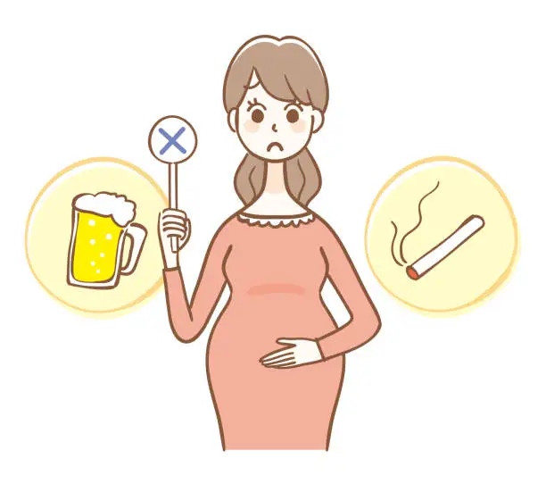 Vector illustration of Be careful with alcohol and tobacco during pregnancy