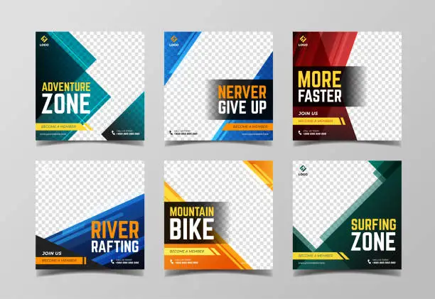 Vector illustration of Sport social media post template. Adventure, racing sport and extreme sport banner