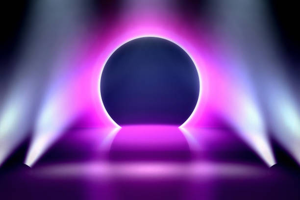 istock Pink neon round frame. Luminous swirling bunner. Glowing spiral. Light Ring background. Abstraction geometric neon circle. Shine LED ellipse 3D illustrator 1208956183