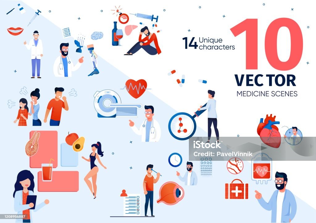 Health Problem Vector Graphics People Health Problems Flat Vector Scenes Set Stock Illustration ...