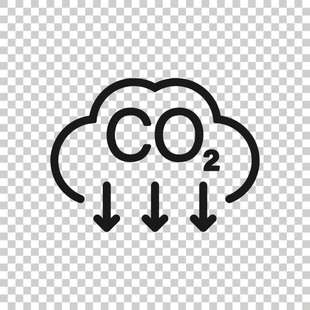 ilustrações de stock, clip art, desenhos animados e ícones de co2 icon in flat style. emission vector illustration on white isolated background. gas reduction business concept. - decreases