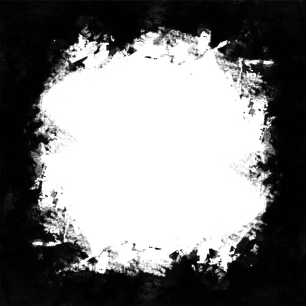Vector illustration of Handpainted uneven irregular big white hole in the middle of black background - abstract messy  vector illustration with jagged edges of the round spot