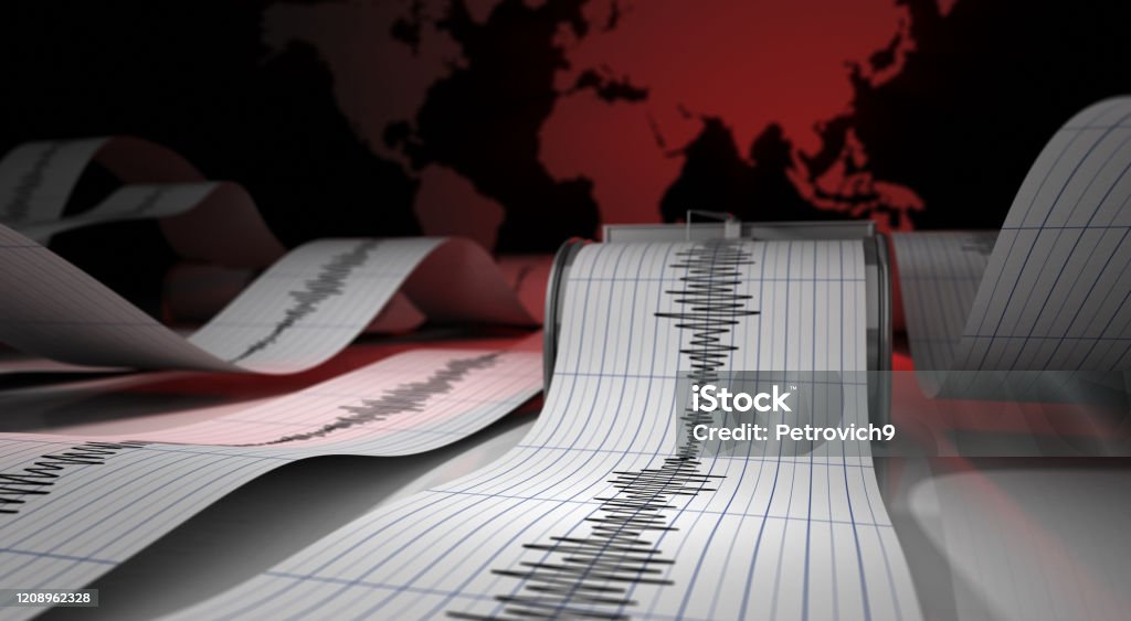 Seismic Waves A Record of Seismic Waves Caused by Earthquakes. 3D Rendering. Earthquake Stock Photo