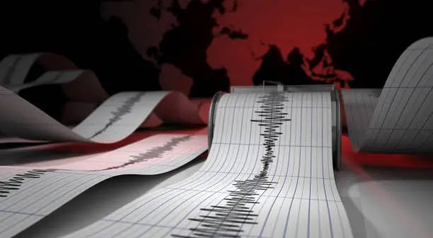 A Record of Seismic Waves Caused by Earthquakes. 3D Rendering.