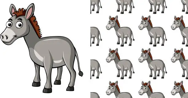 Vector illustration of Seamless background design with cute donkey