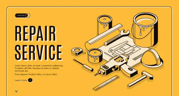 Vector illustration of Repair service isometric landing page blueprint