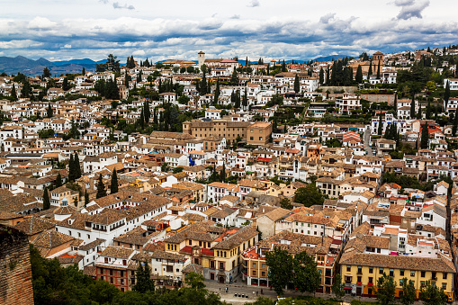 Granada, Andalusia, Spain  - 16 May 2013:View of the medieval district \n Albaicin El Albayzin.