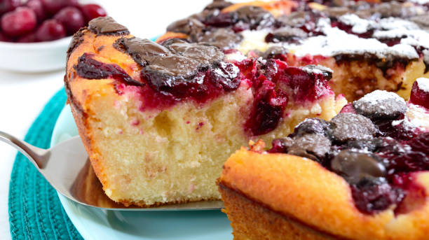 istock Cottage cheese pie with cherries and chocolate drops. Close up 1208966715