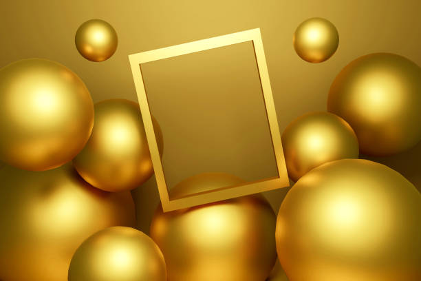 istock Abstract gold background texture with geometric shape and reflection for banner, display on website. 3d sphere wall with metal ball. Empty picture frame and golden podium scene concept. 3d render. 1208967461