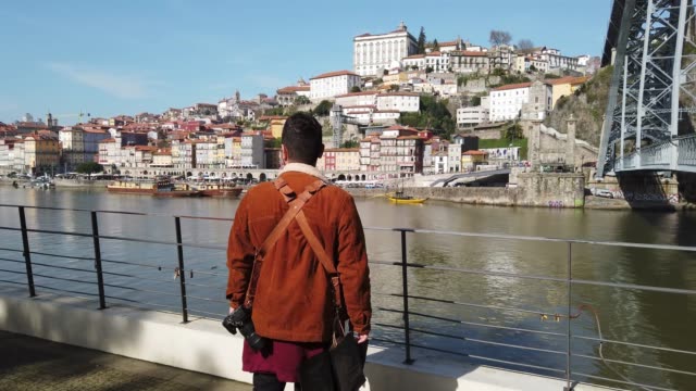 Tourist enjoying the city of Porto in Portugal