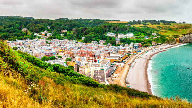 istock Panorama of natural chalk cliffs of Etretat 1208968855