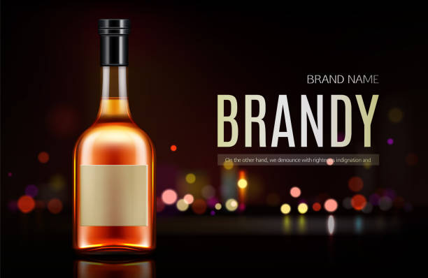 ilustrações, clipart, desenhos animados e ícones de banner de maquete de garrafa brandy. frasco em branco fechado - product shot