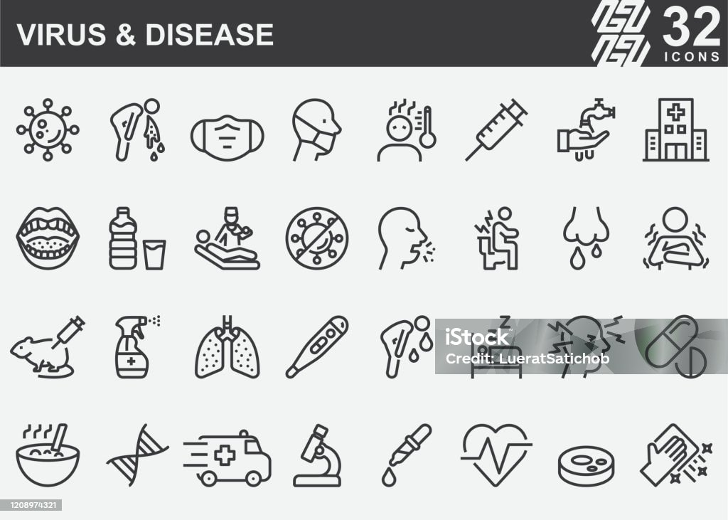 Virus en ziekte Line Iconen - Royalty-free Pictogram vectorkunst