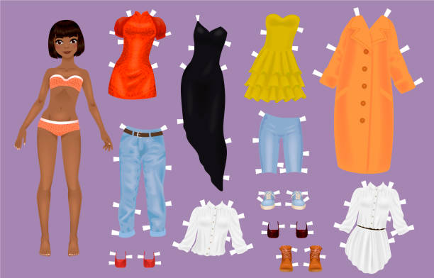 istock Paper doll of a pretty black girl with clothes 1208978063