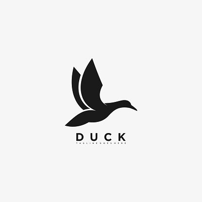 Vector Illustration Duck Flying Silhouette Style.
