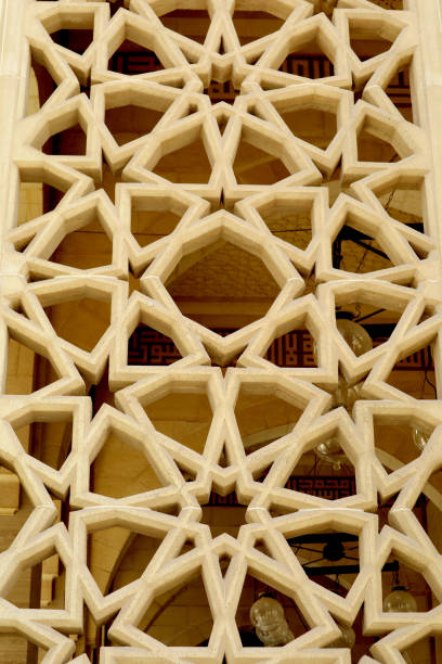 Vertical Image of Beautiful Arabian Pattern of the Mosque's Facade