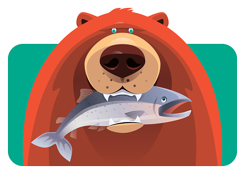vector illustration of bear holding fish