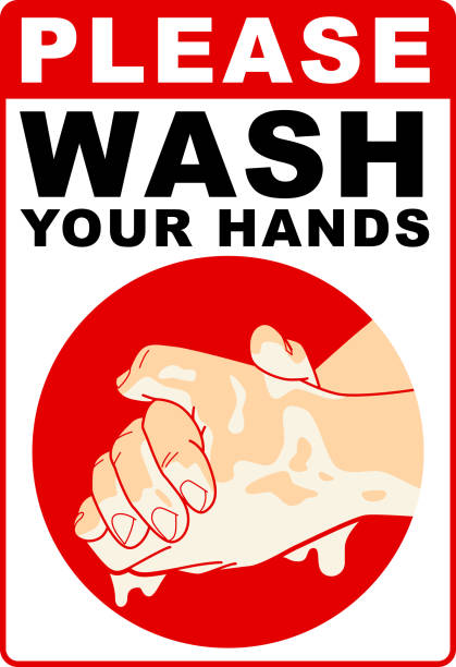 hands wash coronavirus - attention sign stock-grafiken, -clipart, -cartoons und -symbole