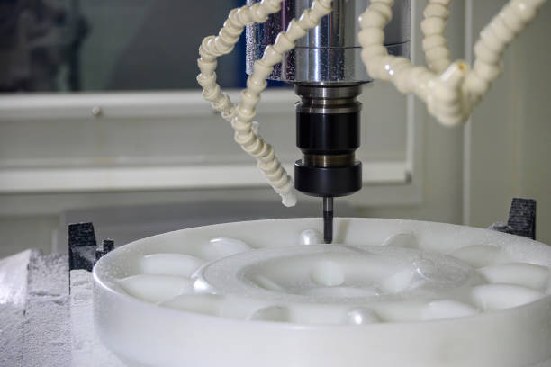 istock The  CNC milling machine  cutting the plastic parts material by solid ball endmill tools. 1209009525