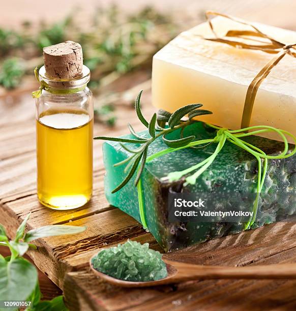 Piece Of Natural Soap Stock Photo - Download Image Now - Bar Of Soap, Basil, Beauty Product