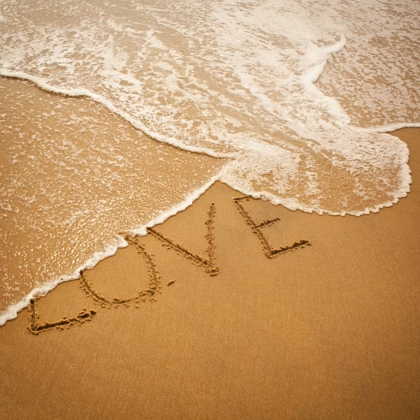 istock Ocean wave washing away Love word written in sand 120901161
