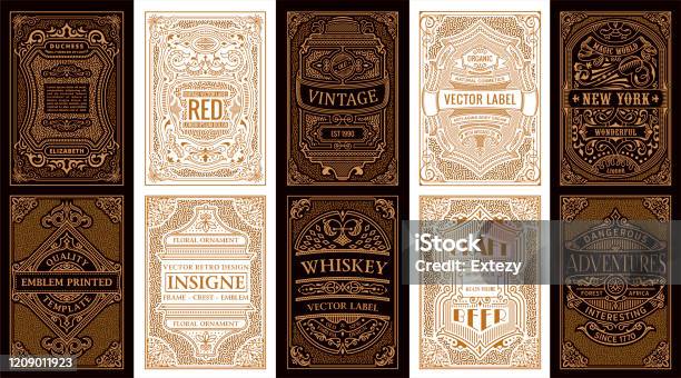 Vintage Set Retro Cards Template Greeting Card Wedding Invitation Line Gold Calligraphic Frames Stock Illustration - Download Image Now