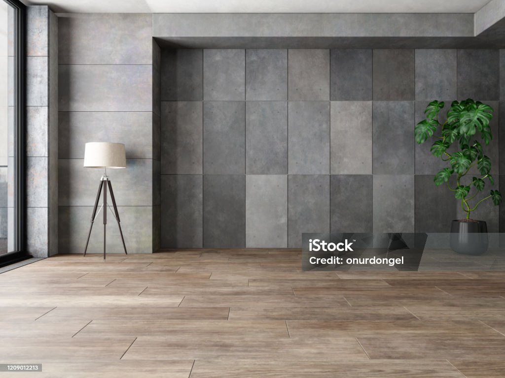 Stone Wall And Parquet Floor Domestic Room Stock Photo