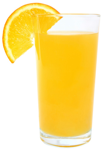 Orange juice on a white background.
