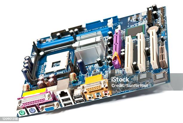 Computer Motherboard Stock Photo - Download Image Now - Mother Board, White Background, Abstract