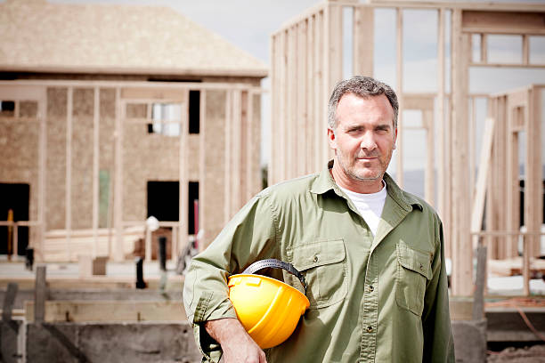 Rugged Male Construction Worker stock photo