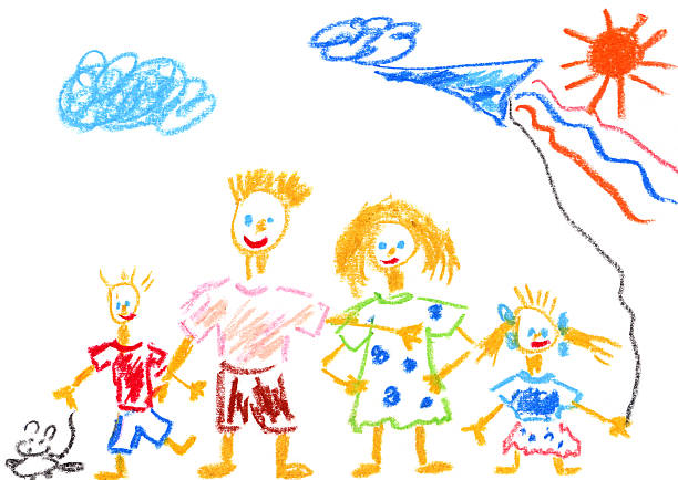 Happy family Child's drawing Happy Family crayon drawing photos stock pictures, royalty-free photos & images