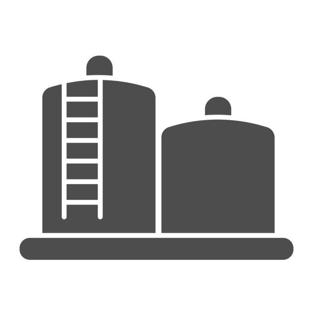 Fuel storage solid icon. Tank farm with liquid. Oil industry vector design concept, glyph style pictogram on white background. Fuel storage solid icon. Tank farm with liquid. Oil industry vector design concept, glyph style pictogram on white background gas tank stock illustrations