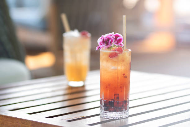 cócteles frescos de verano en vacaciones tropicales - refreshment drink drinking straw cocktail fotografías e imágenes de stock