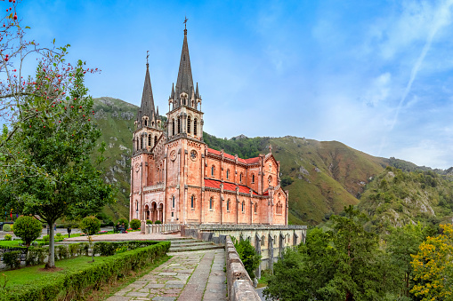 Neo-Romanesque Basilica de Santa Maria la Real de Covadonga in Asturias, Spain