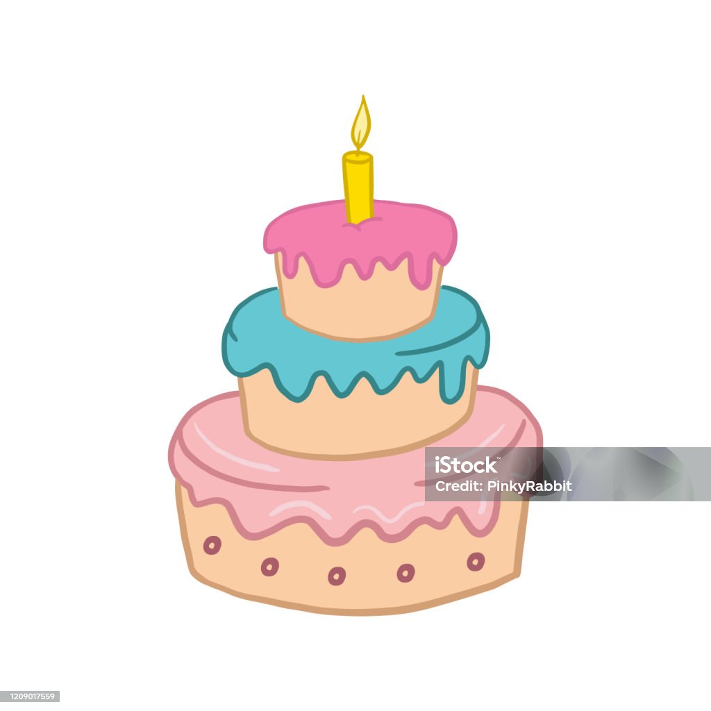 Dessin De Gateau D Anniversaire En Couleur Gâteau Danniversaire Gâteau Avec Une Bougie Illustration De Couleur De Vecteur Dans Le Modèle De Dessin Animé Style De Dessin Plat Vecteurs libres de droits et plus d'images vectorielles de Aliment -