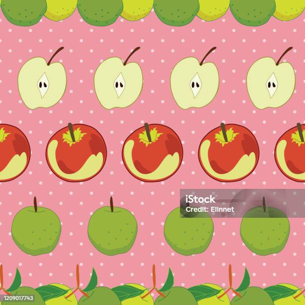 Pink Apple Pattern Seamless Apple Pattern On Pink Polka Dots Background Stock Illustration ...