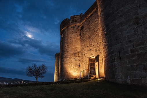 Zamora, Spain - 7 February 2020: The fortress of Puebla de Sanabria, Spain, at night